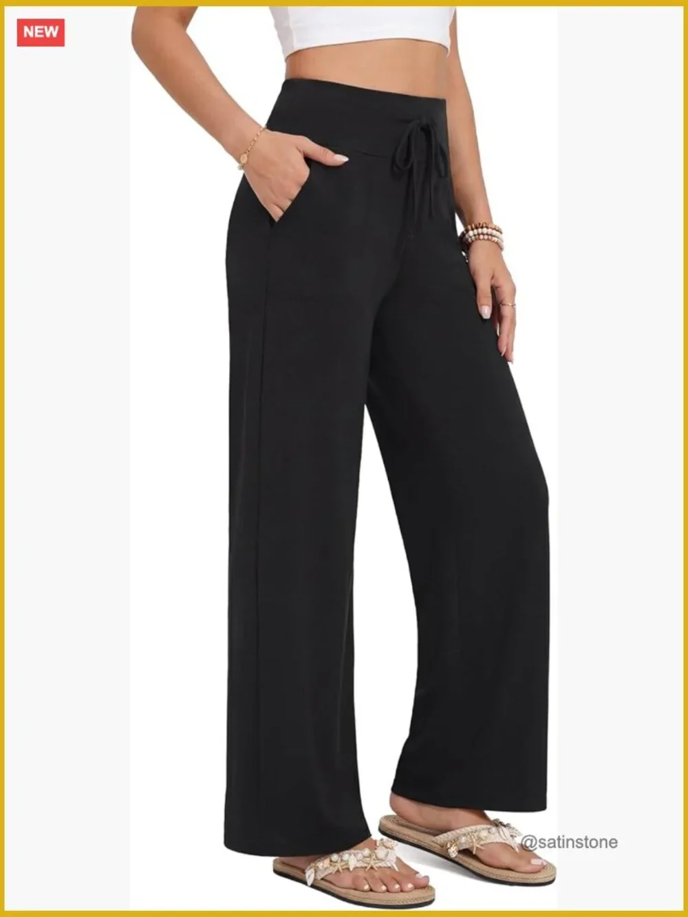 Wide Leg Capris with Pockets - High Waisted Drawstring Lounge Pants